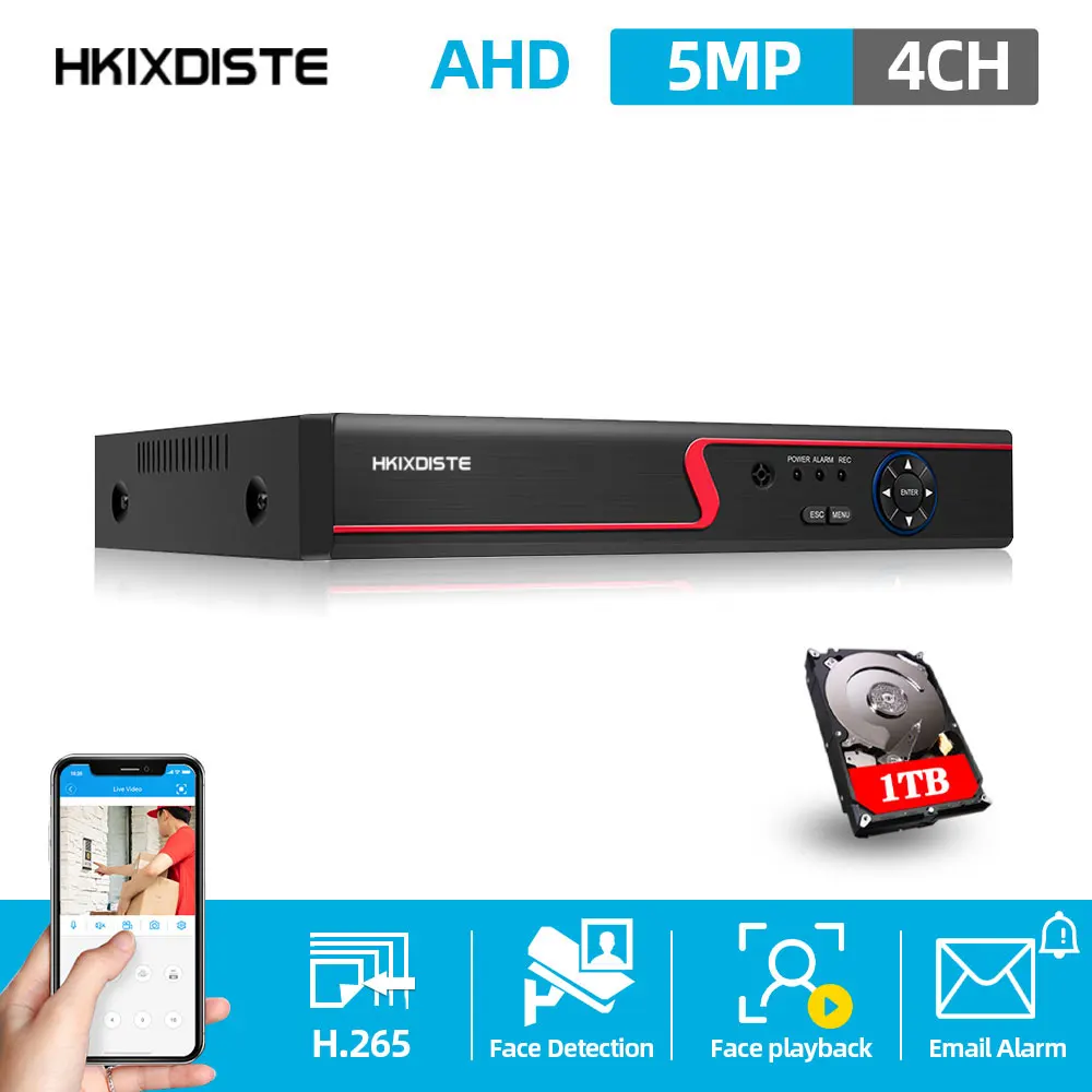 5 МП 6 в 1 HD TVI CVI AHD IP Security DVR 4-канальный регистратор H.265 цифровой видеорегистратор с