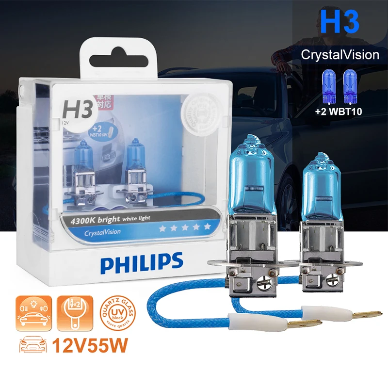 Philips h3 галогенный 55 Вт 12 В Кристальное видение 4300K яркий белый светильник Авто