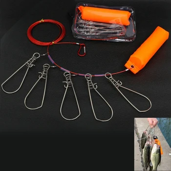 

NEW-Fishing Clip Fish Lock Stainless Steel Wire Lanyard Live Fish Lock5 Metal Snaps