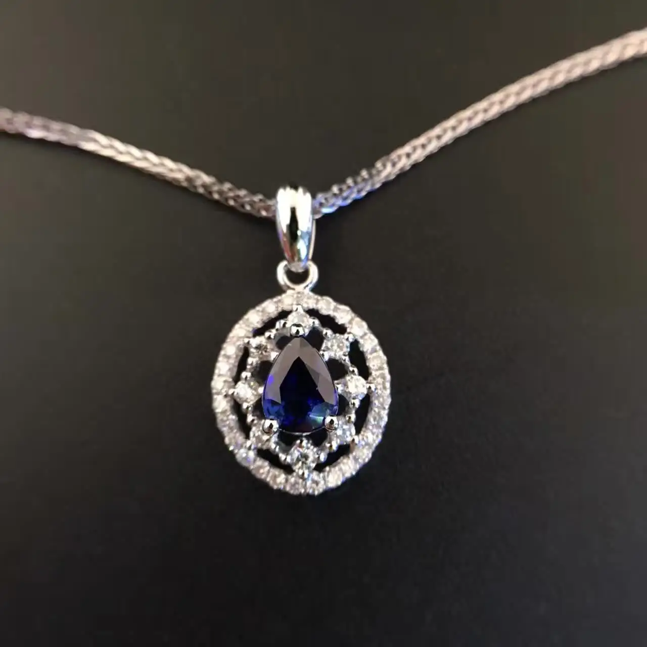 0.602ct+ 0.285ct 18K белое золото натуральный сапфир и кулон ожерелье с бриллиантами инкрустированные Завод Новое поступление ювелирные изделия