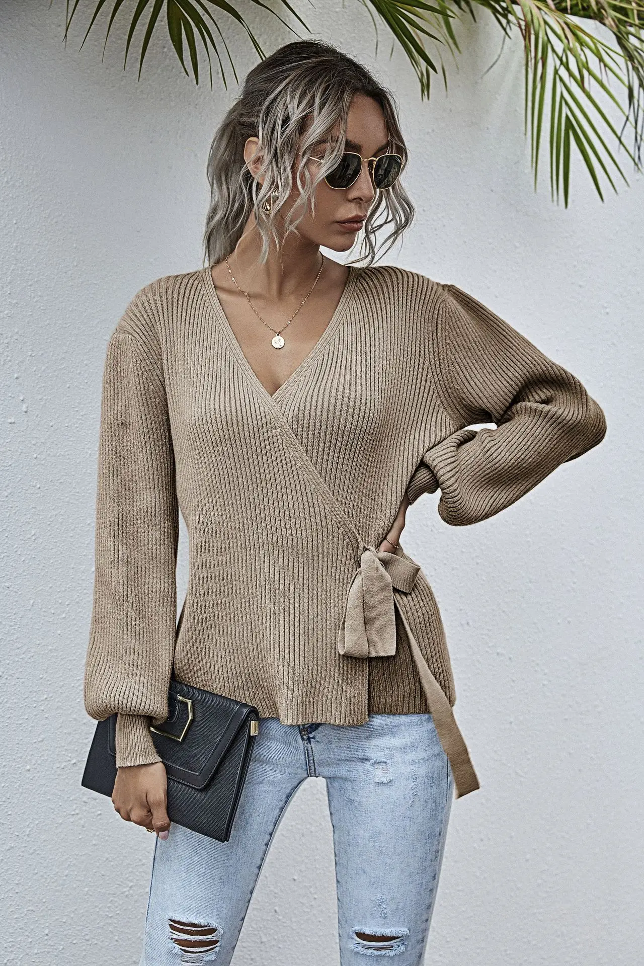 120134亚马逊爆款腰带裹胸针织衫