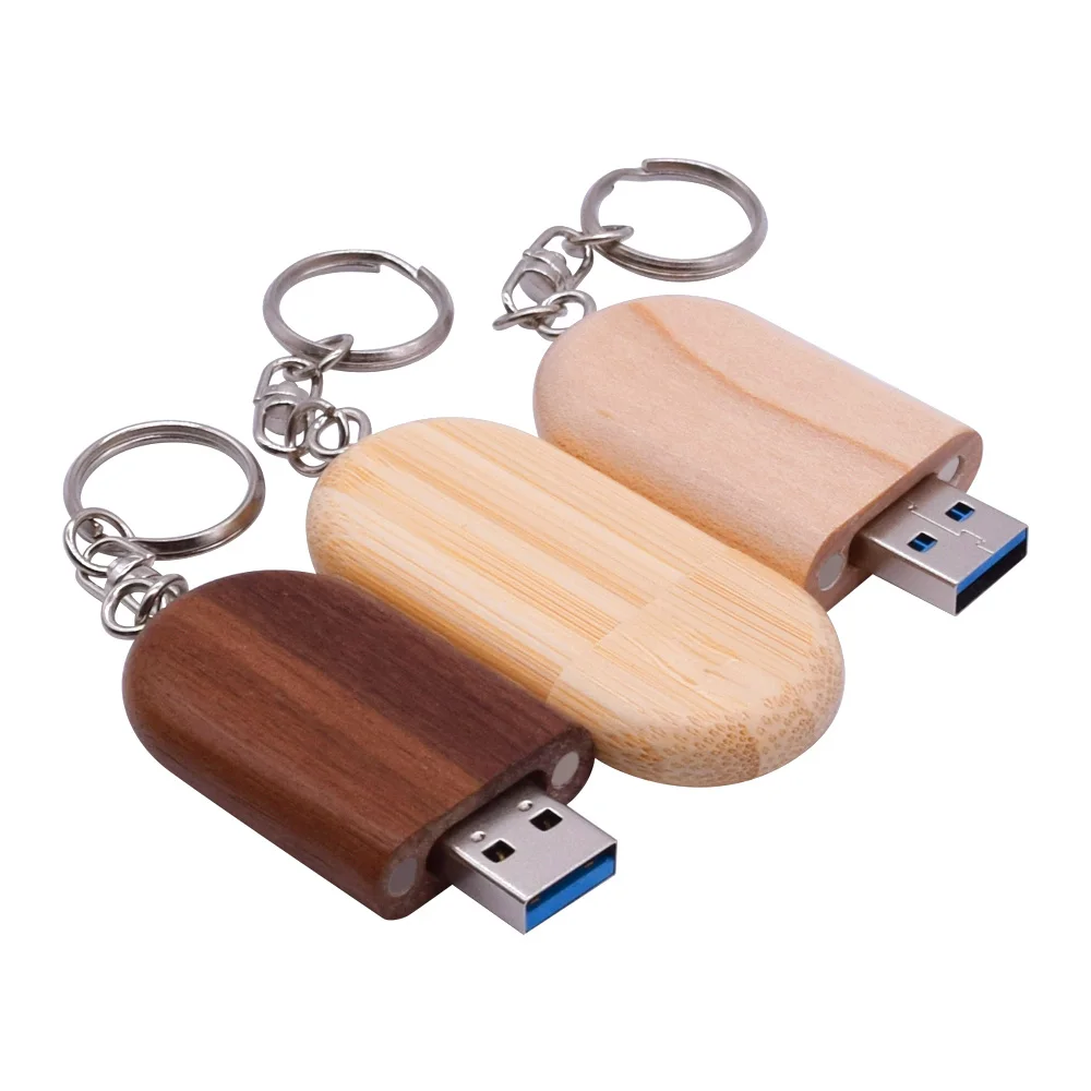 Овальные деревянные USB 3,0 с брелок для ключей USB флэшка флеш-накопитель 64 ГБ 32 ГБ оперативной памяти, 16 Гб встроенной памяти, 8 ГБ USB+ деревянная Подарочная коробка оптом подарок 10 шт.; ; изготовленным на заказ логосом