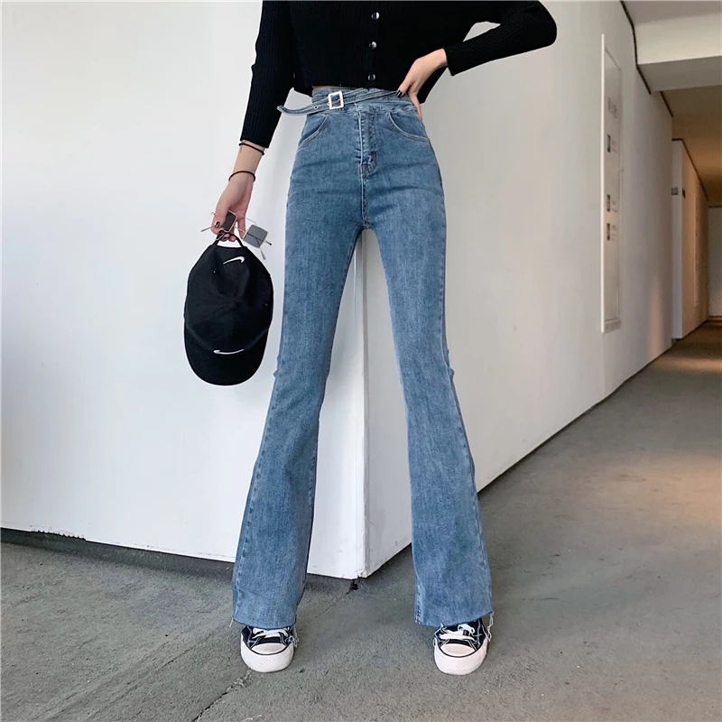 

Women's casual versatile jeans 2019 new fashion temperament high waist stretch thin denim flared pants