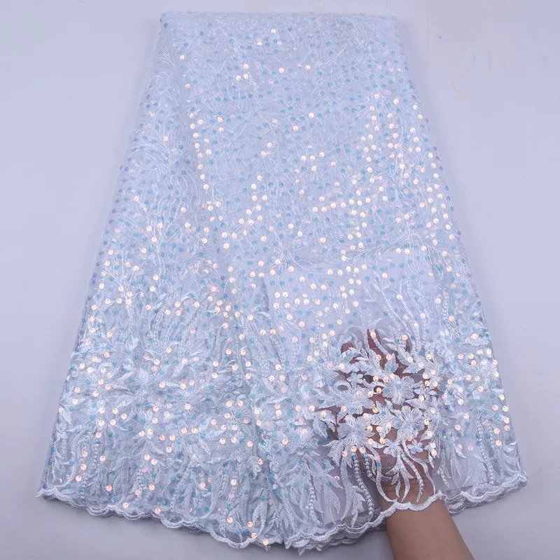 

Вышитая африканская кружевная ткань с блестками 2020, высококачественные белые нигерийские сетчатые кружевные ткани, французская кружевная ткань для невесты S1917