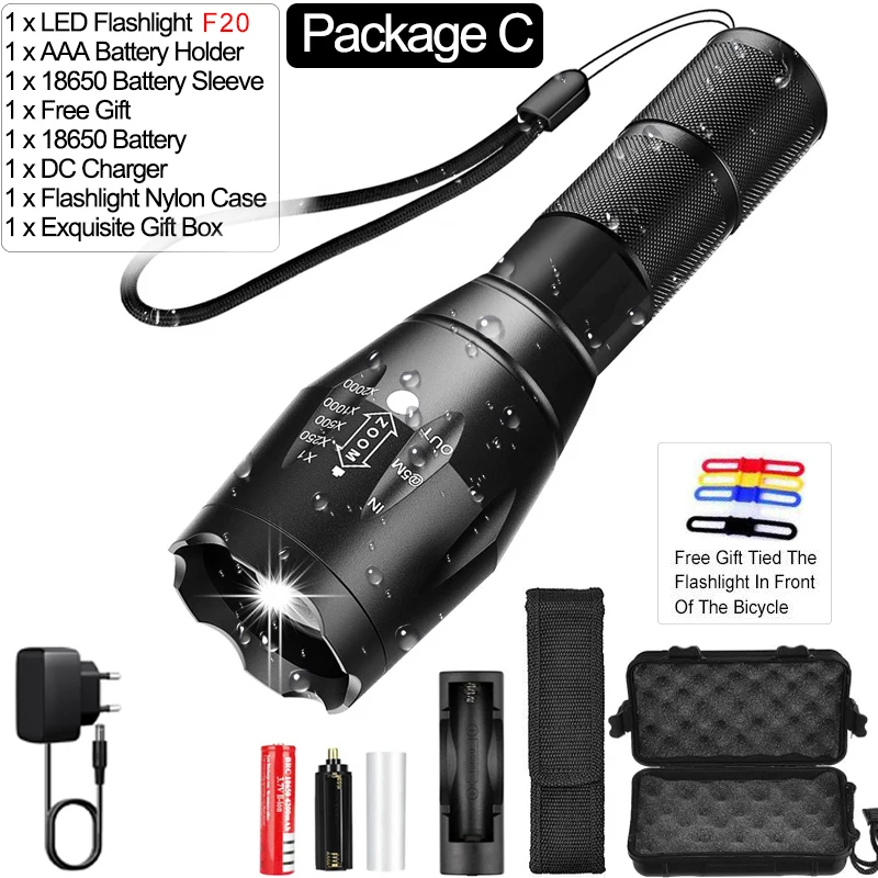 Package C 7000 люмен XHP50 V6 18650 мощный фонарь с батареей, портативный светодиодный фонарь, тактический светодиодный фонарь, масштабируемый фонарь, фонарь для рыбалки, кемпинга - Испускаемый цвет: Package C