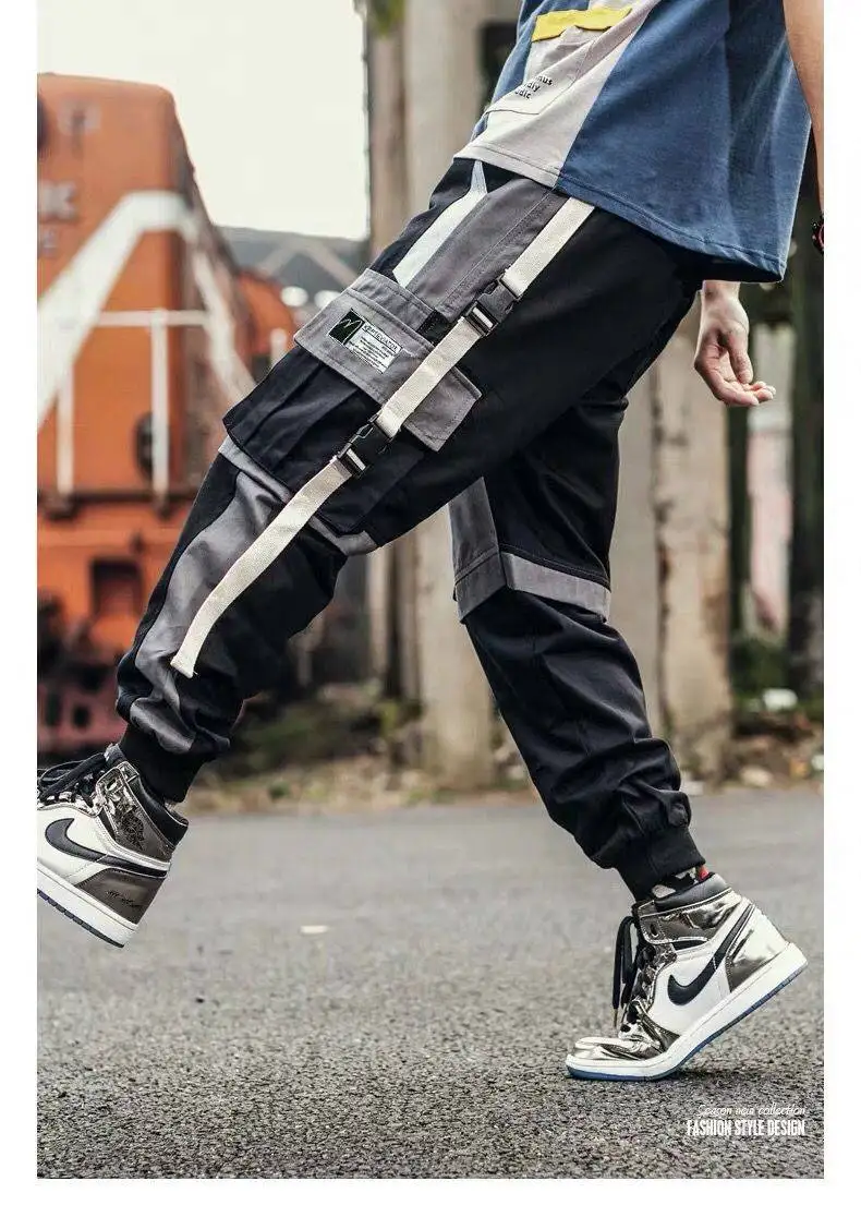 Крутые мульти накладные карманы шаровары беговые штаны Мужская хип-хоп мода повседневные спортивные брюки уличная хипстерская одежда по аниме Harajuku спортивные штаны