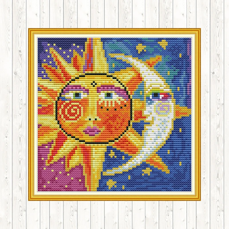 

Sun and Moon Patterns Chinese Cross Stitch Sets for Embroidery Kit DMC 14CT Counted Printed Canvas 11CT DIY for Needlework Sets