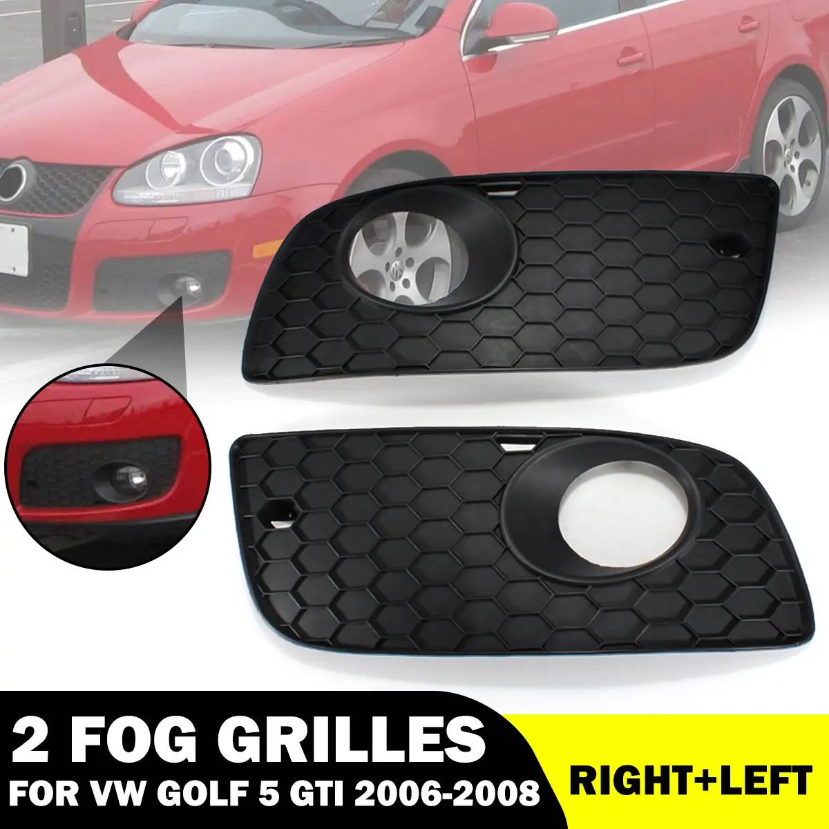 

2Pcs Car Front Bumper Fog Light Cover Lower Grill Honeycomb For VW Golf MK5 GTI 2004 2005 2006 2007 2008 2009