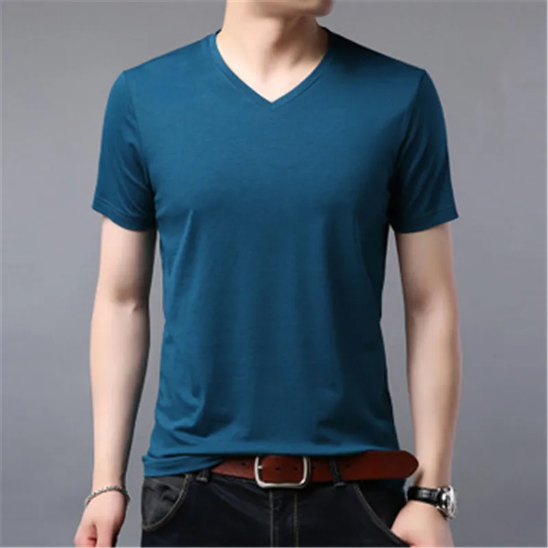 

2019 spring and summer men's solid color short-sleeved T-shirt middle-aged cotton round neck men's T-shirt wjo02
