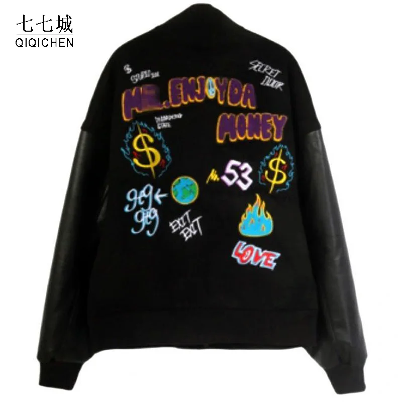 Hip Hop Baseball Jackets Men Letter Embroidery Patchwork Harajuku Varsity Jacket Punk Black Coats Unisex 2021 Autumn | Мужская одежда