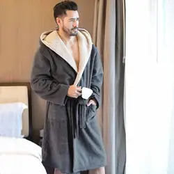 Новые зимние мужские халаты с капюшоном фланелевый длинный банный халат мужской комфортный серый длинный домашний теплый халат Vs Tmall