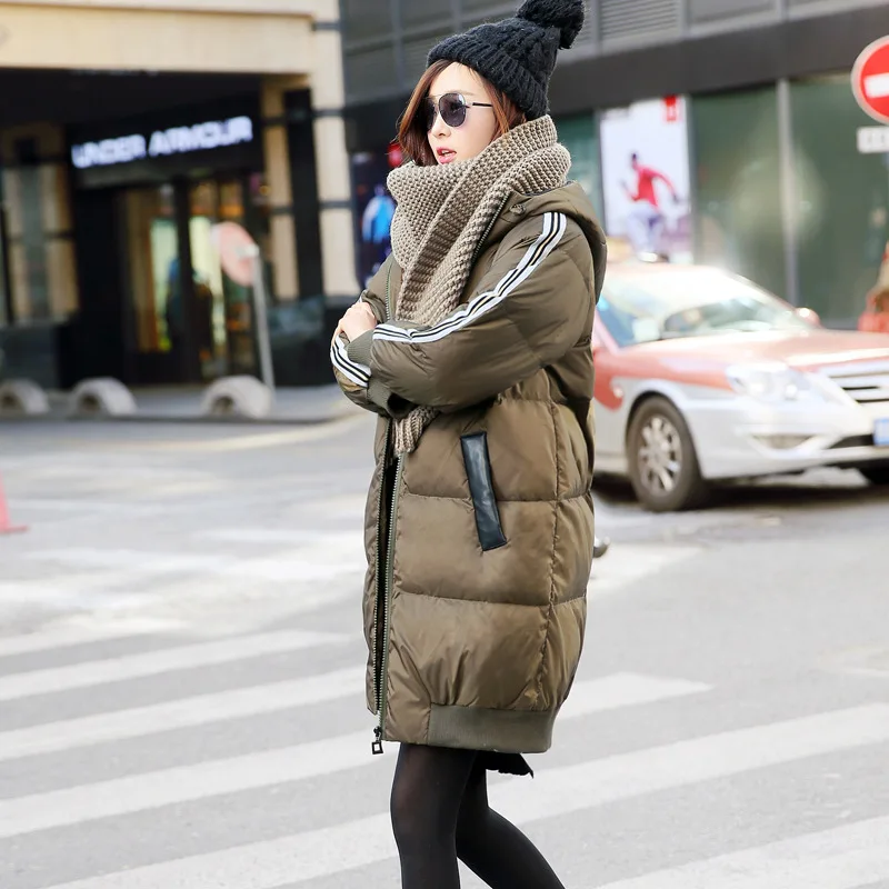 

2018 Winter Solid Color Hooded Zipper Mid-length Thick Long Sleeve Straight-Cut Pocket Cotton-padded Clothes/Cotton Coat