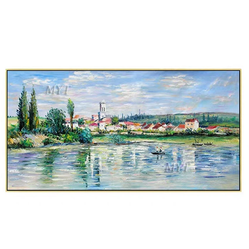 A Village Lies Among The Green Hills And Waters Handpainted Paintings Wall Art Home Decor Picture Modern Oil Painting On Canvas | Дом и сад