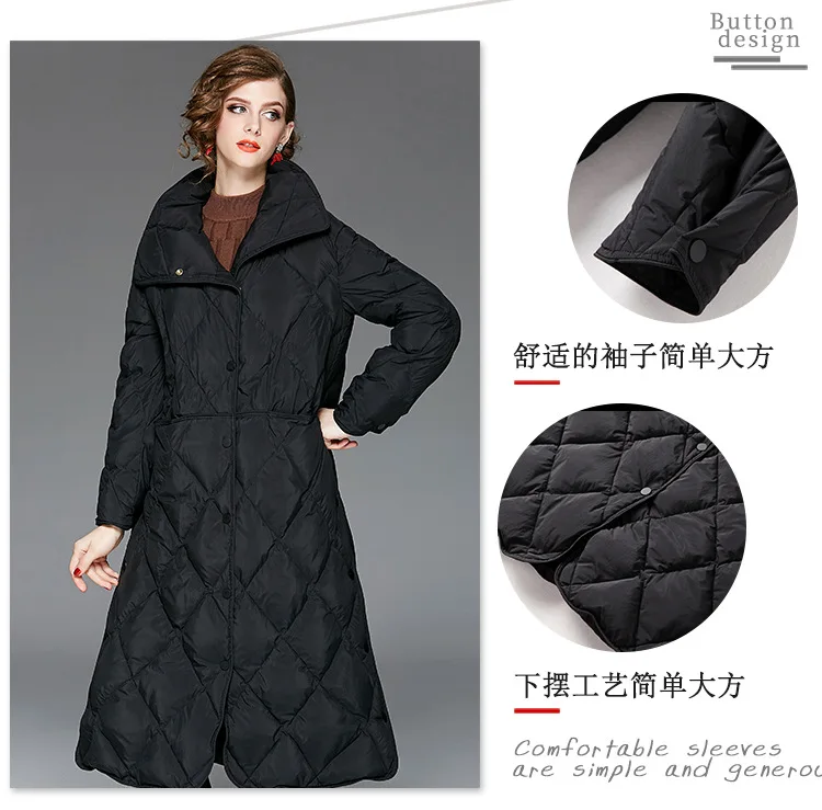 WOMEN'S down Jacket New Style Mid-length Europe And America Fashion Large Size Thick Fold-down Collar ya rong fu Coat