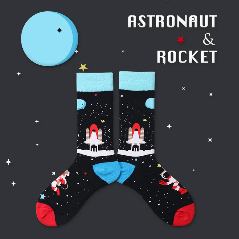 Unisex Painting Style Astronaut man Socks Cotton Harajuku Colorful Full Socks Women Space Streetwear 1 Pair Size 38-46