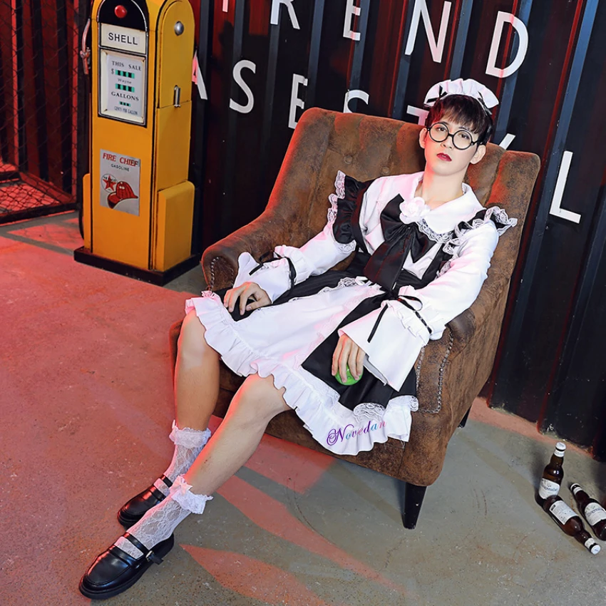 Men Women French Maid Cosplay Costume Sweet Lolita Dress Black Japanese Outfit Clothes Sissy Crossdresser Halloween Costumes