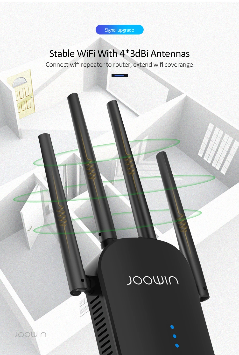 Joowin 1200Mbps Dual Band 2.4&5.8Ghz Wireless Wifi Extender Wi-fi Repeater 4*3dBi Antenna Long Range Signal Amplifier internet signal amplifier best buy