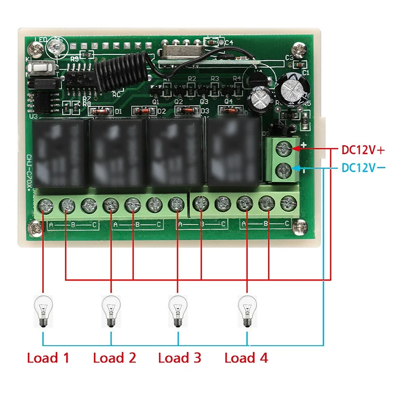 12V 4CH Регулируемый канал 443MHz Беспроводной RF пульт дистанционного управления релейный переключатель W/2x приемники управления Лер