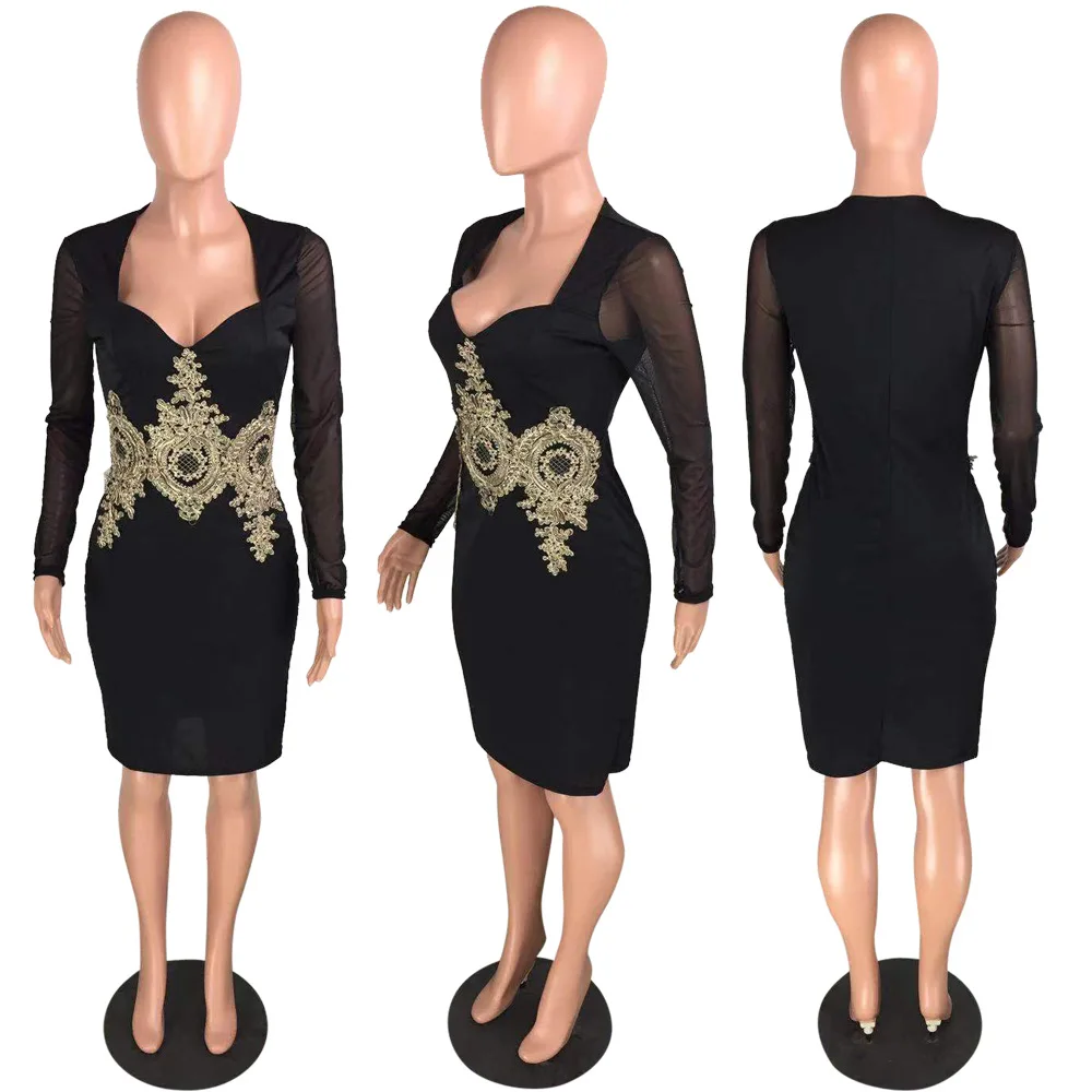 New Fashion Sexy Strapless Women Bandage Bodycon Desigual Dress Long Sleeve Embroidery Party Dresses party dresses