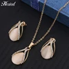 Natural Cat's Eye Stone Jewelry Sets Gold Color Pendant Necklace Earrings Set For Women Bridal Wedding Crystal Jewelry Gift ► Photo 2/6