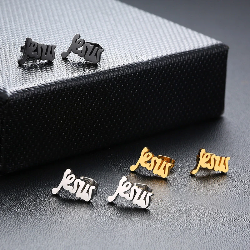 

Hiphop Rock Jesus Christ Stud Earrings Stainless Steel Small Ear Piercing Women Mens Jewelry
