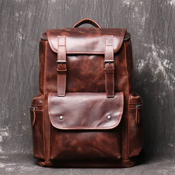 

Retro New Style Leather Men's Backpack Full-grain Leather Travel Bag Large Capacity Sports Fitness Female Backpack