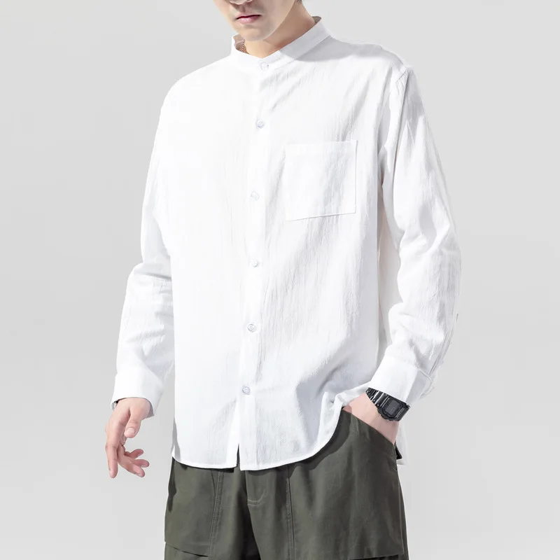 

Summer Men's Japanese Fashion Oversized linen long sleeve shirt casual solid men's hemp button up shirt
