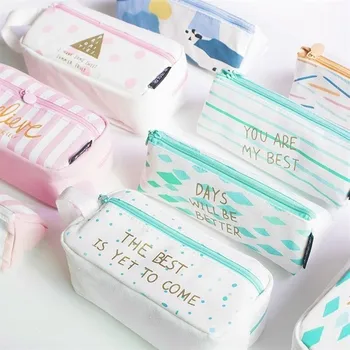 

1 Pc Kawaii Large Capacity Grid Canvas School Pencil Cases Creative Cute Pen Bag Box Pouch Office Stationary Supplies 04939