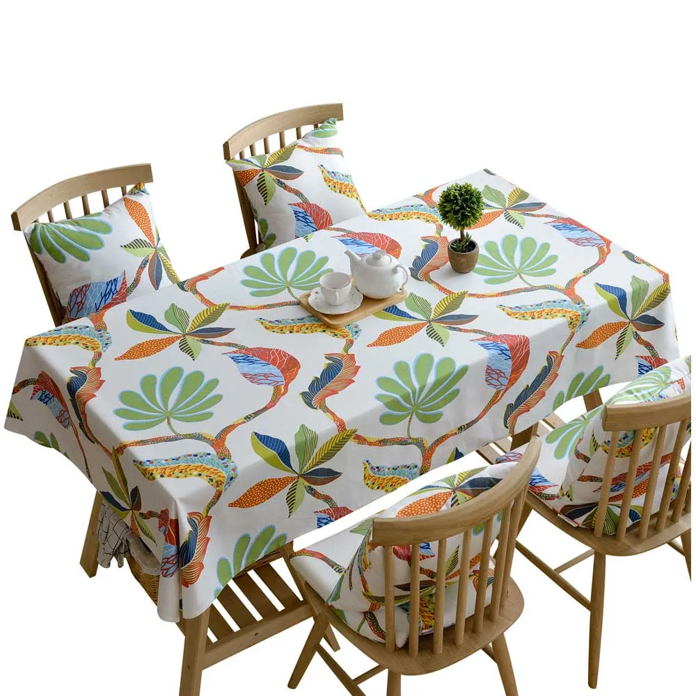 

Classical Cotton Linen Rectangle Tablecloth Plant Arabesque Leaf Printed Table Cloth Dustproof Table Cover for Wedding Home