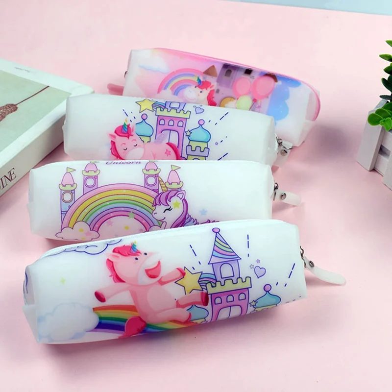 

Silicone Printing Unicorn Cute Cartoon Student Environmental Jelly Plastic Square Pencil Case Stationery Bag