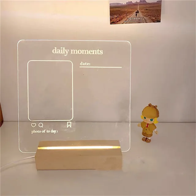 Üzenőtábla Megjegyzés Usb Memo Night Light (Törölhető Tollal) Átlátszó Akril Napi Pillanat Ragyogó Fotóalbum Éjszakai Fény - Image 5