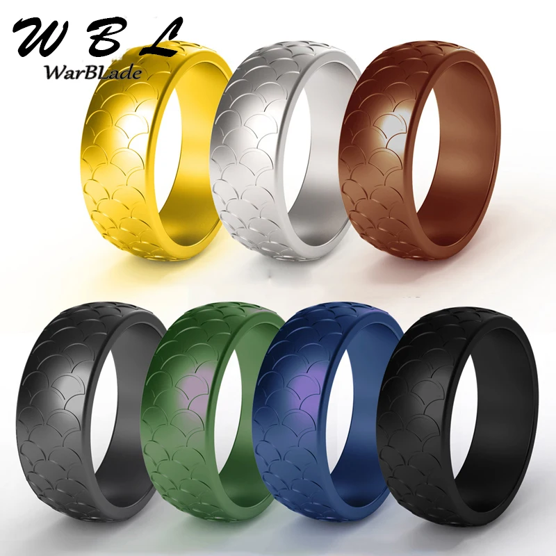 8.7 Millimetri Di Pesce Bilancia Patter Food Grade Fda Anelli In Silicone Ipoallergenico Flessibile Anello Di Barretta Del Silicone Degli Uomini Anell