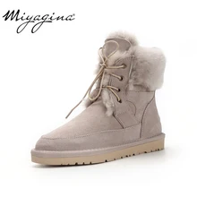 Женские зимние ботинки наивысшего качества из натуральной овечьей кожи; модные водонепроницаемые зимние ботинки; натуральный мех; теплые шерстяные женские ботинки