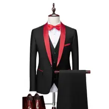 

Four Seasons New Men's Wedding Party Dress Groom's Suit + Trousers + Vest Three-Piece Set Solid Color Button Door 5 Colors +6XL