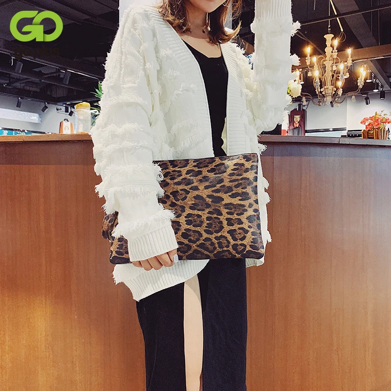 

GOPLUS Women Clutch Bag Vintage Leopard Leather Envelop Handbags Fashionable Large Capacity sac