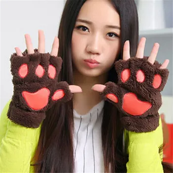 

Ladies Winter Fingerless Gloves,Fluffy Bear Cat Plush Paw Claw Half Finger Glove,Half Cover Women Female Gloves Mitten
