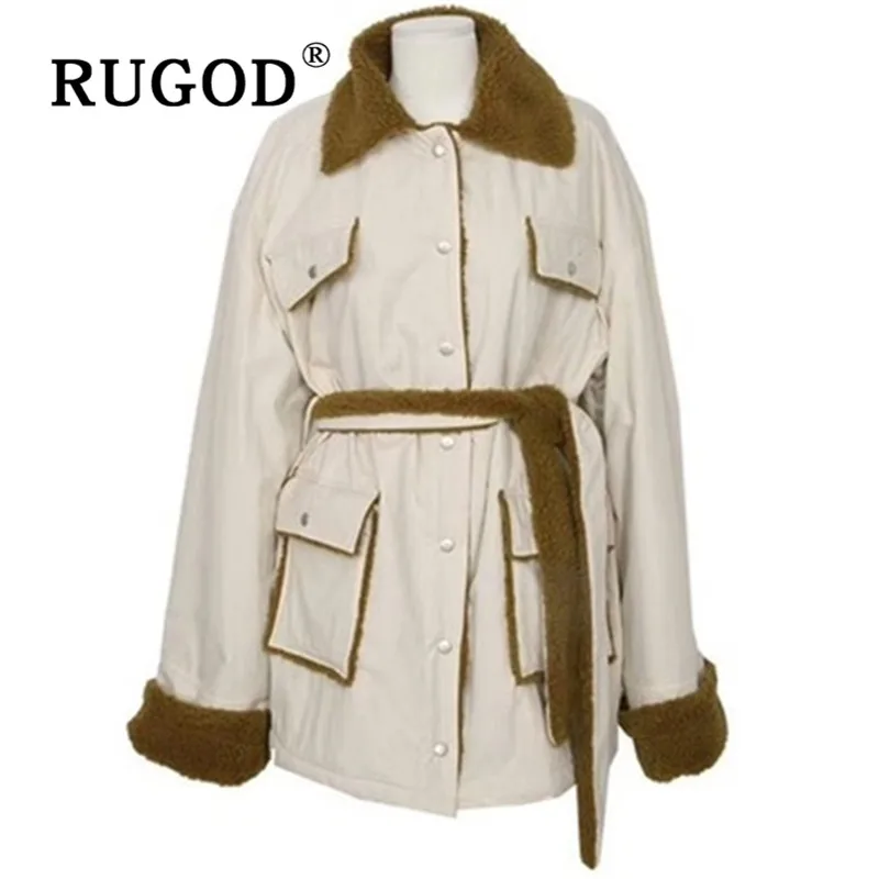 RUGOD, осень, зима, стиль, шикарный, винтажный, теплый, овечья шерсть, Тренч размера плюс, женский, корейский стиль, мода
