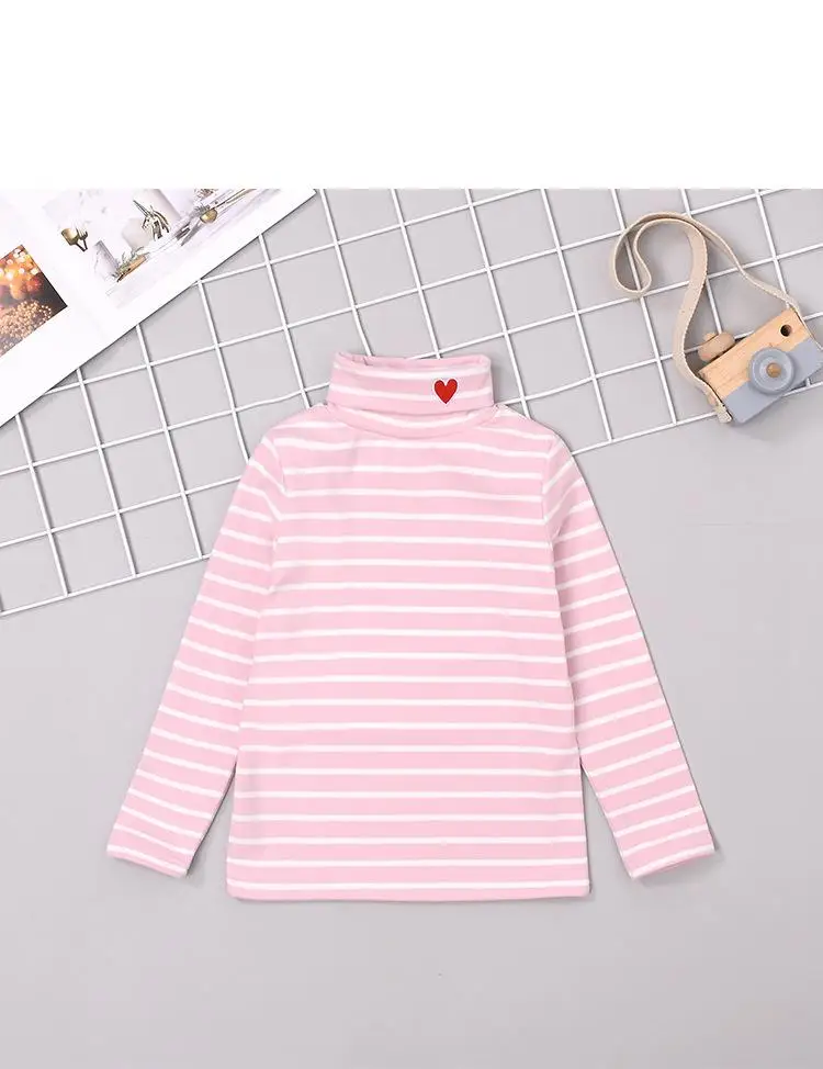Kids Long Sleeve T-shirts Girls Autumn Bottoming Shirts Pink Striped Tshirt Turtleneck Tops for Teenage School Girl Clothes