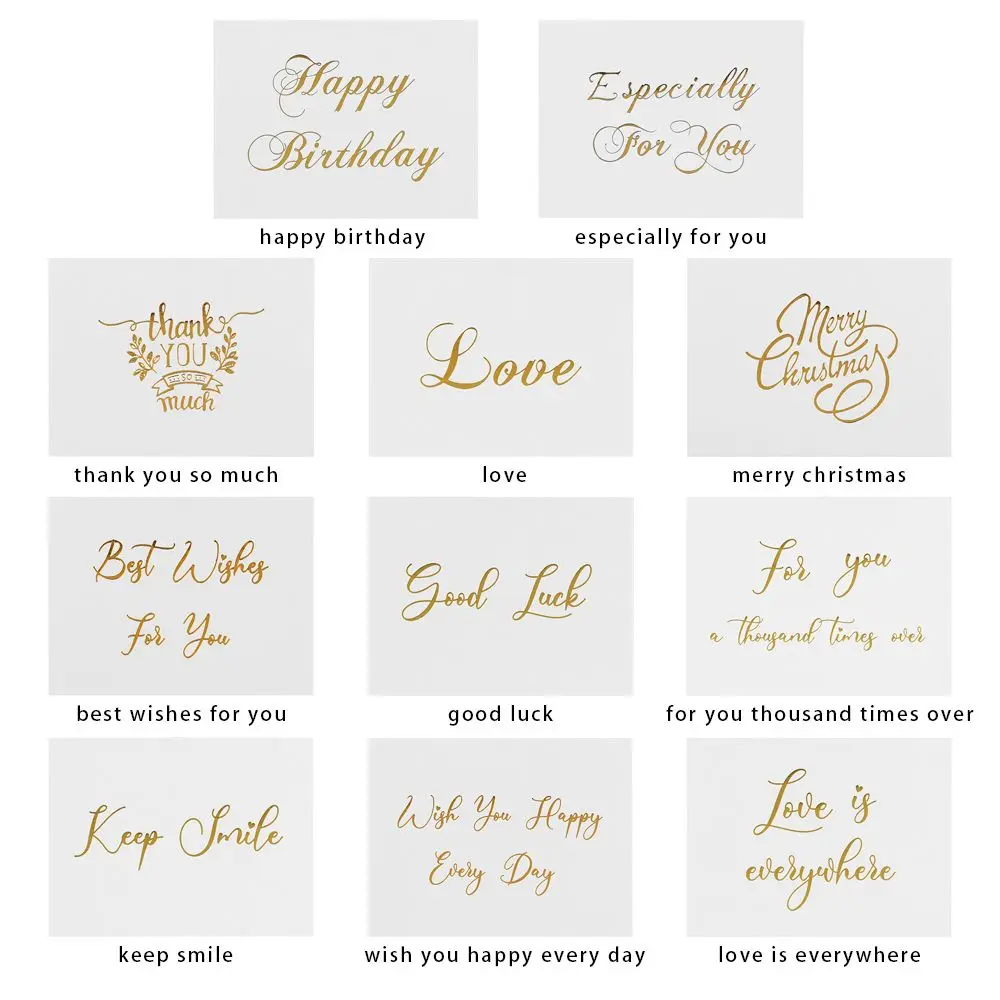 50PCS Gift Decor Happy Birthday Wedding Party White Greeting Card Handwriting Message Cards Gold Stamping Thank You