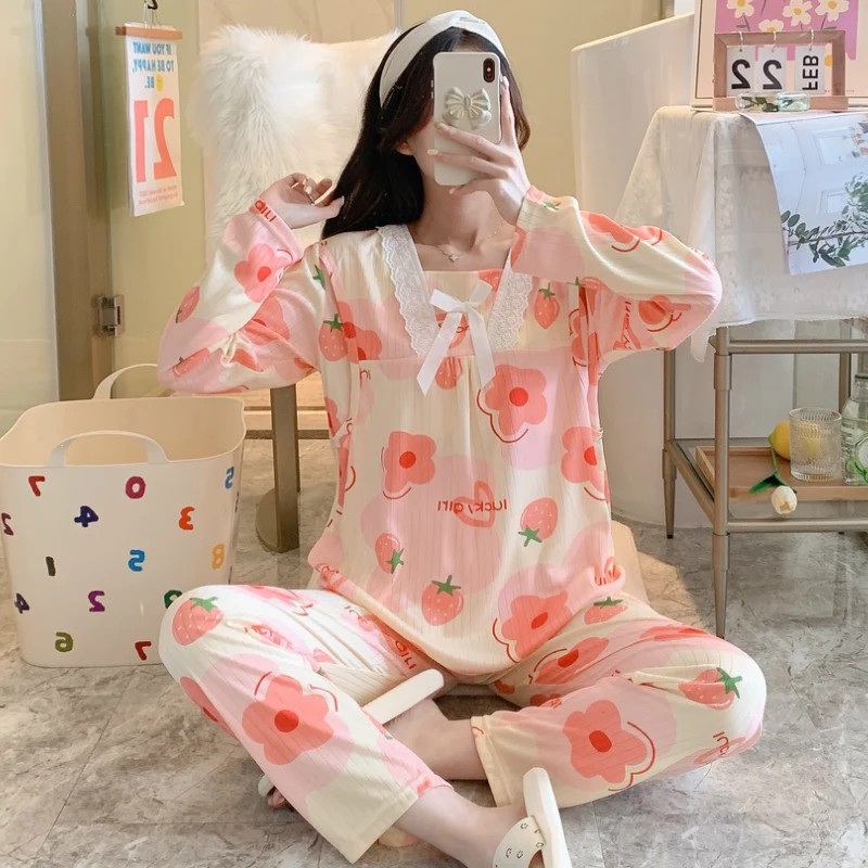 

Autumn Pregnant Pijamas Women Maternity Set Soild Mother Breastfeeding Clothes Suit Winter Spring Postpartum Nursing Pyjama Set