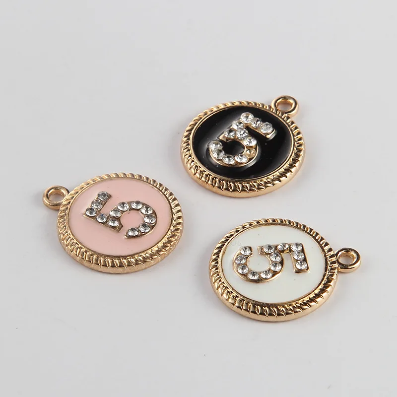 

10pcs Round Shape Enamel Charms Drop Oil Rhinestone Number 5 Alloy Pendants Fit DIY Bracelet Earring Hair Jewelry AccessoryFX450