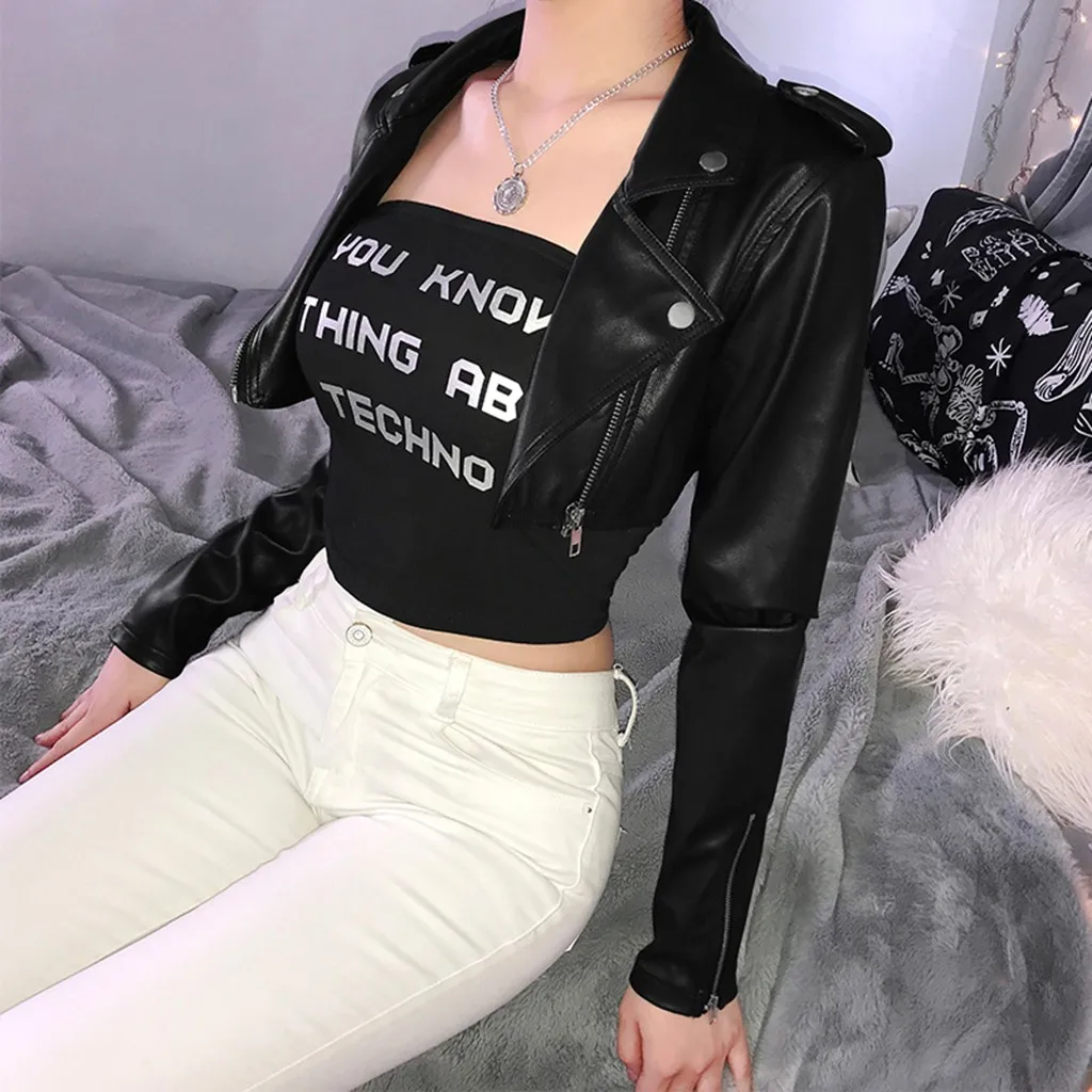 JAYCOSIN Autumn New Short Faux Soft Leather Jacket Women Fashion Zipper Motorcycle PU Leather Jacket Ladies Basic Street Coat