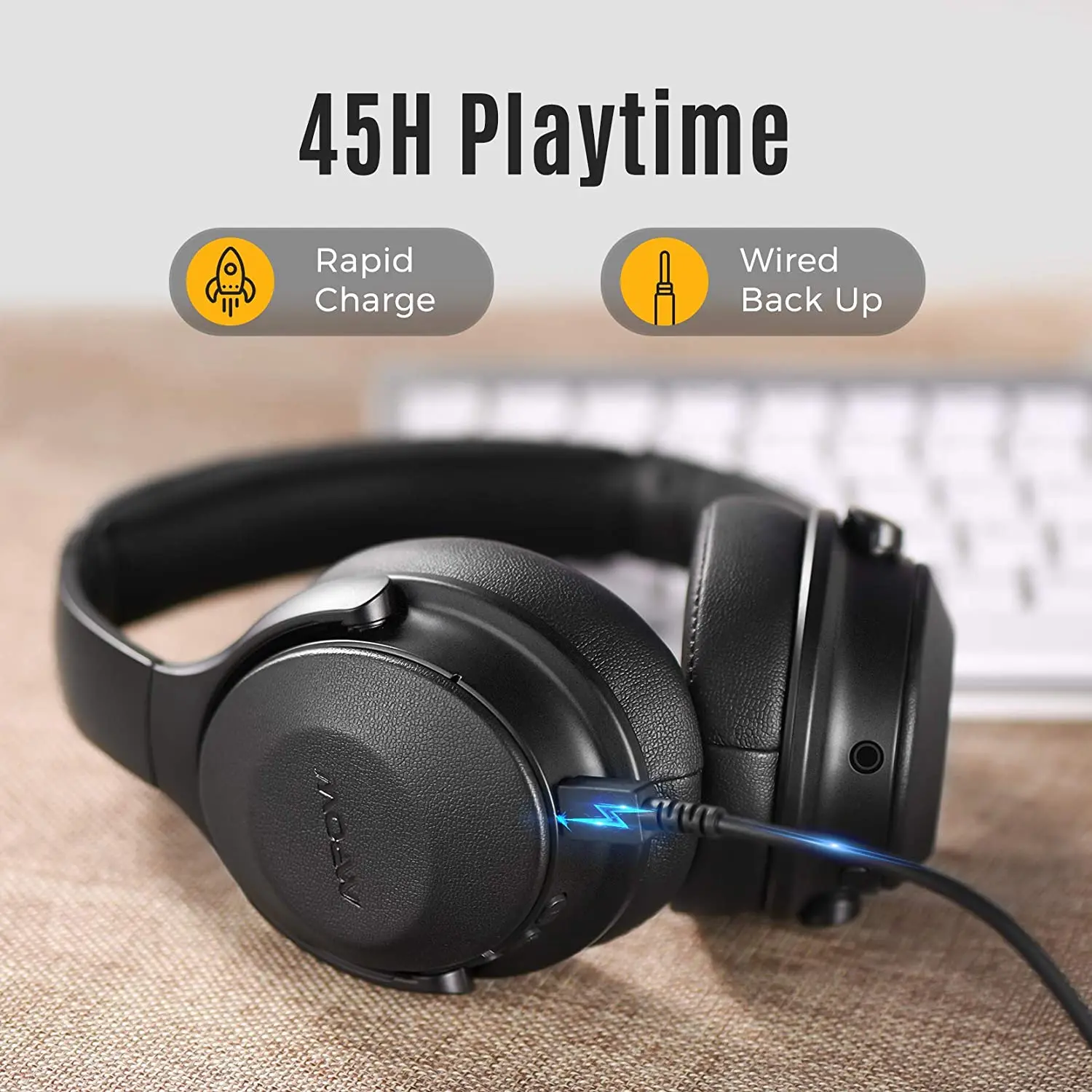 Mpow H17 Active Noise Cancelling Headphones Bluetooth Headphones with Microphone 2 Hours Quick Charge & 45Hrs Playing Time