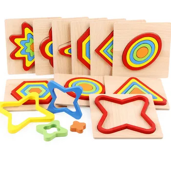 

Education Kids Toys Geometric Wooden Puzzles Shape Color Cognition Wooden Safety Smooth Cartoon Puzzle Toy For Children