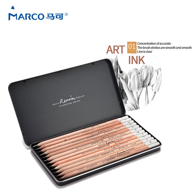 

Marco 12Pcs/SetRenault Addo gray sketch pencils 2H-8B Soft Safe non-toxic Sketching pencils Professionals Drawing Office School