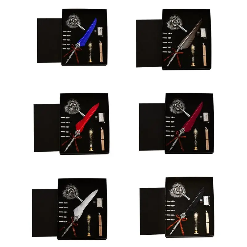 

Antique Quill Feather Dip Pen Writing Ink Set Stationery Gift Box Fountain Pen l29k