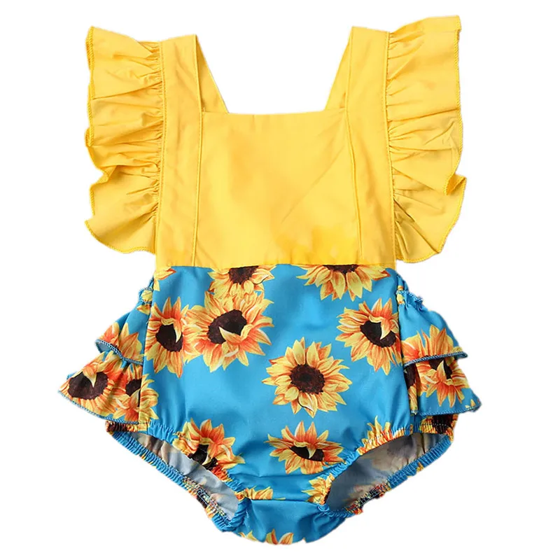 Summer Newborn Toddler Baby Girl Sunflower Romper Sleeveless Backless