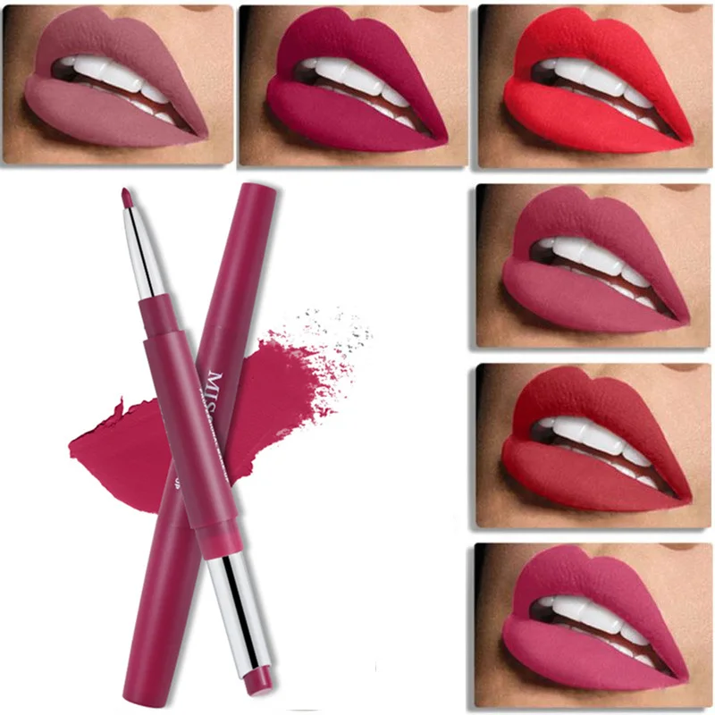 Miss Rose Brand 14 Colors Lipstick Lipliner Pencil Dual Velvet Matte Waterproof Nude Lip Liner Long 3