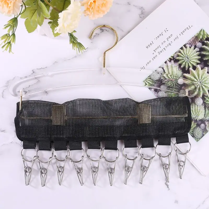 Portable Folding Clothes Hanger Scarve Sock Hat Cap Organizer Hanger Home Closet Storage Laundry Travel Accessories with 10 Clip