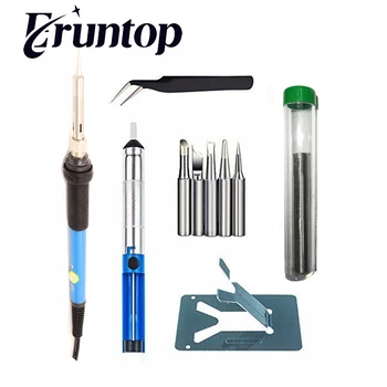 

1SET 60W Blue Temperature Adjustable Electric Soldering Iron Mini Handle Heat Pencil Solder Station With Iron Tips Stand Wire